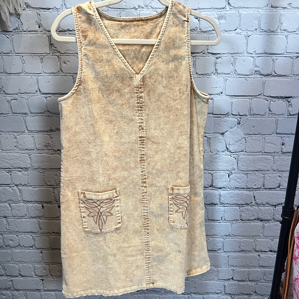 NWT Corduroy Tan Sleeveless Dress with Pockets